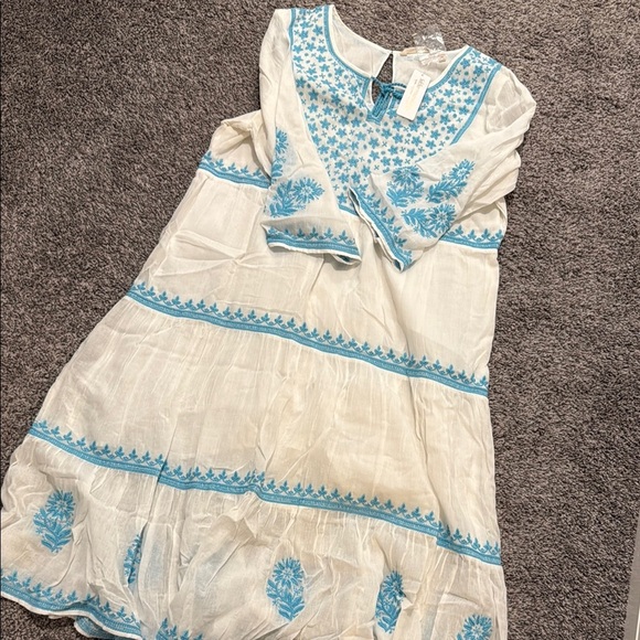 Soft Surroundings Blue and White Midi Dress XL Embroidered Brand New - Picture 6 of 7